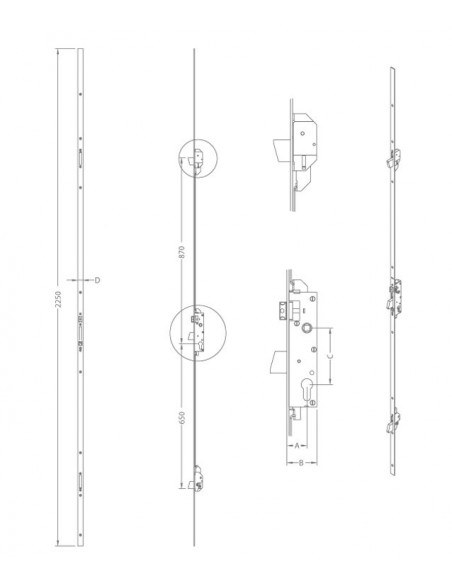 Κλειδαριά ασφαλείας μαχαιρωτή 3 Σημείων 35άρα, μπίλιας