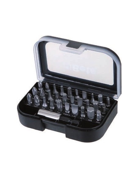 Συλλογή με 13 καρυδάκια, 18 μύτες, 4 γωνιακά κλειδιά Allen και 7 βοηθητικά εξαρτήματα σε πλαστική κασετίνα