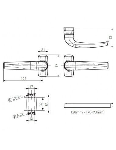 Double handle aluminum handle with rosette for door