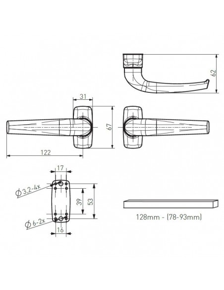 Double handle aluminum handle with rosette for door
