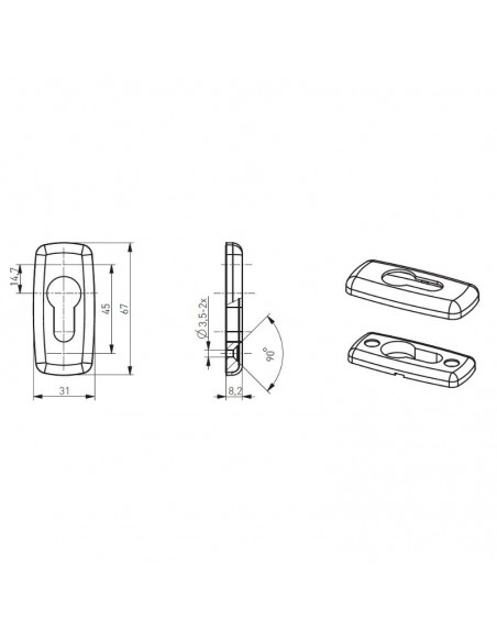 Double handle aluminum handle with rosette for door