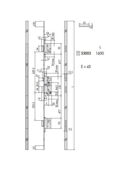 Κλειδαριά Τριών Σημείων Κυλίνδρου Cisa 53003-45