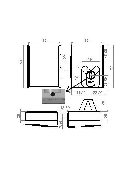 Κλειδαριά κρυστάλλου Τζαμόπορτας με κύλινδρο υπερασφαλείας Πρόσθετη GEVY