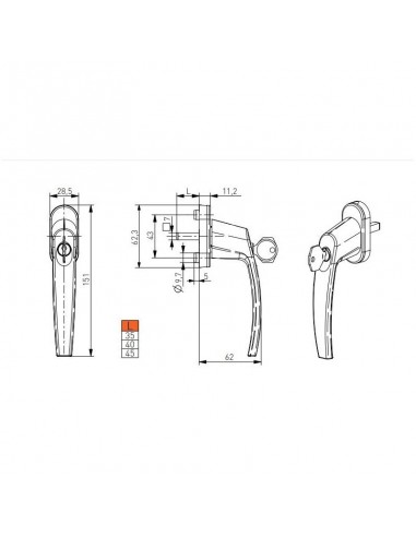 Handle with key Trend for doors and plastic windows, aluminum and wooden