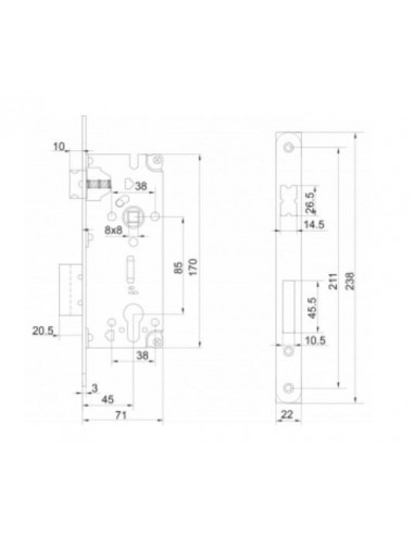 Safety lock front door 45mm